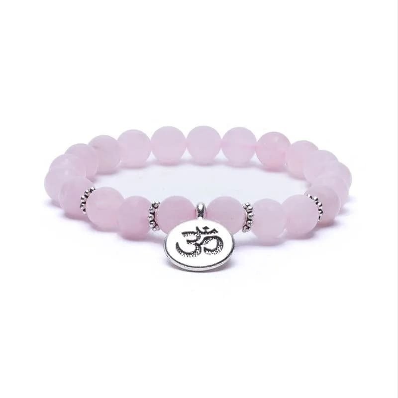 Elastic bracelet-ground with rose quartz OHM, 0.8cm