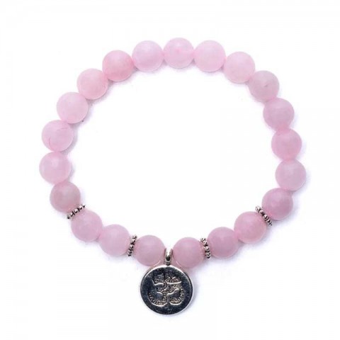 Elastic bracelet-ground with rose quartz OHM, 0.8cm