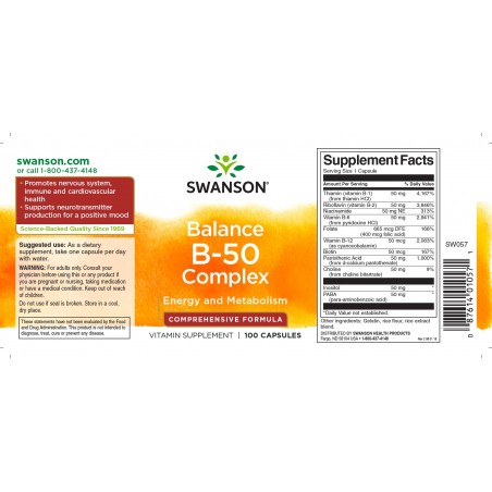 Vitamin B Complex, Swanson, 500mg, 100 capsules