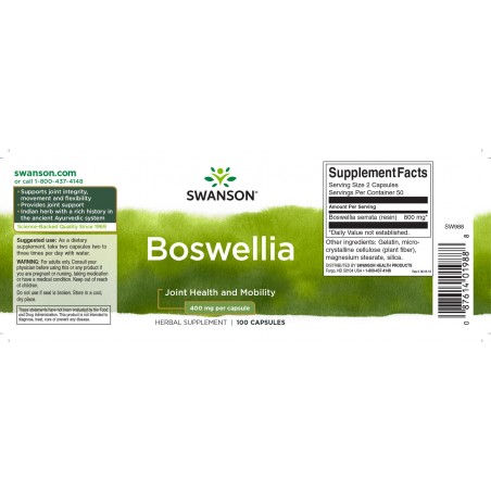 Порошок босвеллии Boswellia, Swanson, 400 мкг, 100 капсул