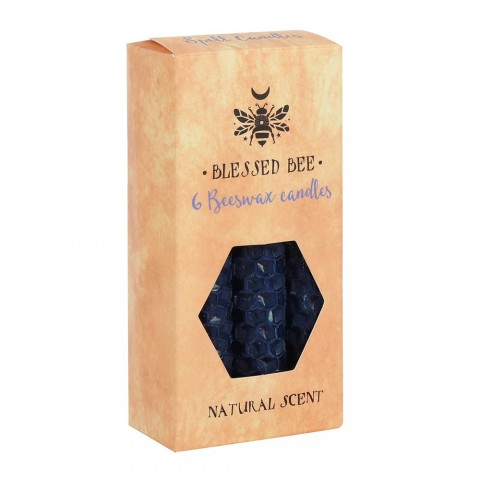 Blue Beeswax Spell Candles Blessed Bee, 6 pcs.