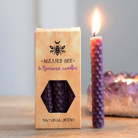 Purple beeswax magic candles Blessed Bee, 6 pcs.