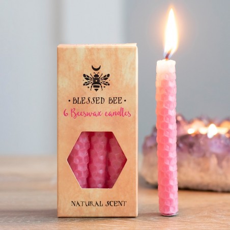 Pink beeswax Spell candles Blessed Bee, 6 pcs.