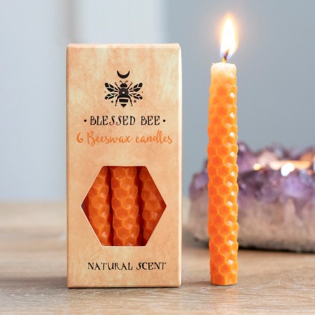 Orange beeswax Spell candles Blessed Bee, 6 pcs.