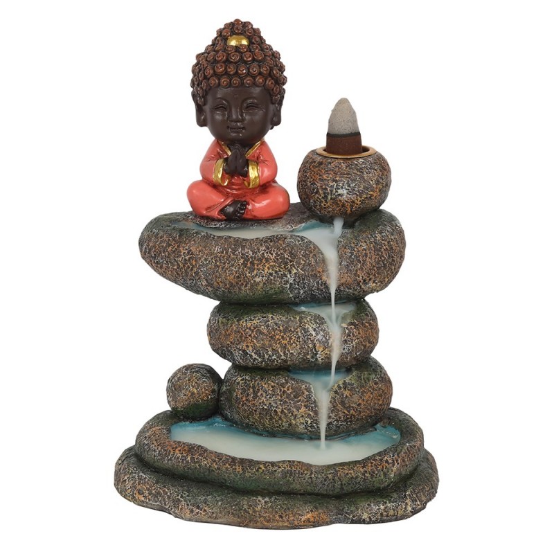 Reverse Waterfall Effect Incense Holder Red Buddha On Pond Rock