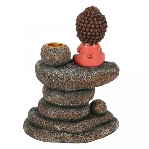 Reverse Waterfall Effect Incense Holder Red Buddha On Pond Rock