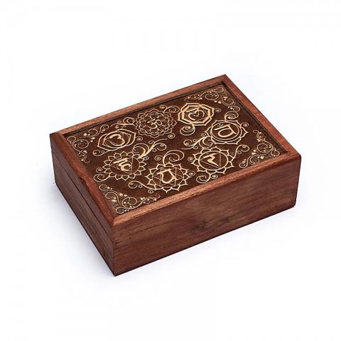 Carved wooden Tarot card box 7 Chakras