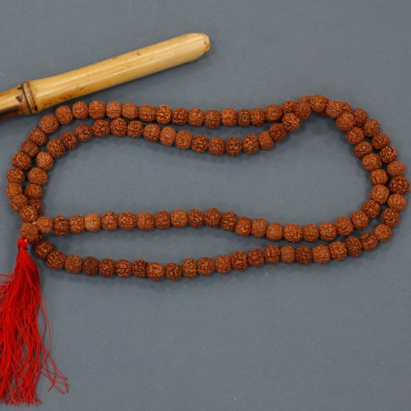 Rudraksha necklace Mala, brown, 108 beads with tassel