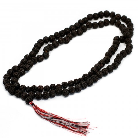 Rudraksha necklace Mala, dark brown, 108 beads with tassel