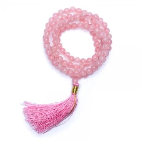 Rose Quartz Prayer Beads, AA quality, 108 beads + brocade bag