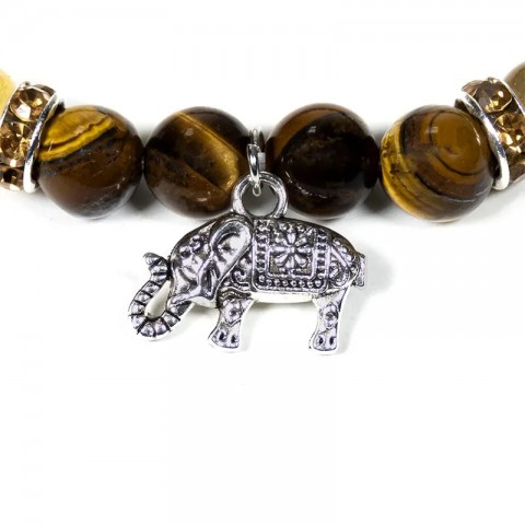 Bracelet with tiger's eye and rutile quartz and elephant, 8mm