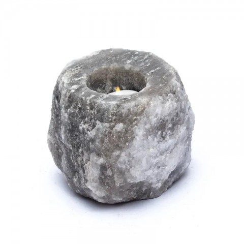 Salt crystal tealight candle holder, grey, 600-1200g