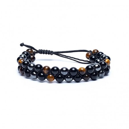 Bracelet hematite/ obsidian/ tiger eye, adjustable, 6mm