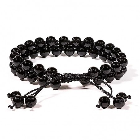 Black agate double bracelet, adjustable, 6mm