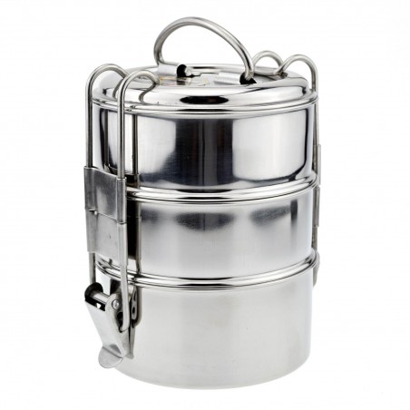 Authentic traditional Indian lunch box Tiffin-Box Bombay, 3 tiers, stainless steel, standard