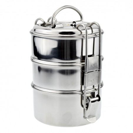 Authentic traditional Indian lunch box Tiffin-Box Bombay, 3 tiers, stainless steel, standard