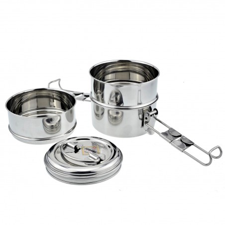 Authentic traditional Indian lunch box Tiffin-Box Bombay, 3 tiers, stainless steel, standard