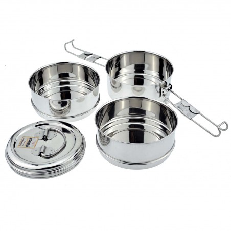 Authentic, traditional Indian lunch box Tiffin-Box Bombay, 3 tiers, stainless steel, large