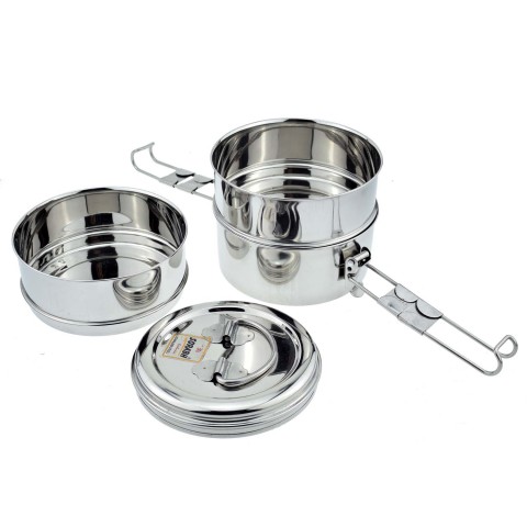 Authentic, traditional Indian lunch box Tiffin-Box Bombay, 3 tiers, stainless steel, large