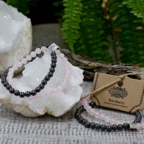 Magnetic double bracelet for love and reconciliation Pink Quartz