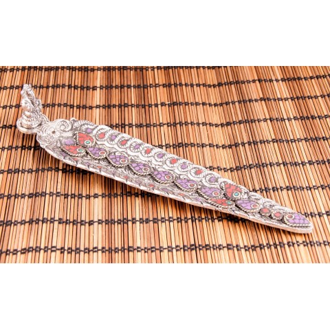 Ganesha coloured leaf-shaped incense stick holder, aluminium, 22cm