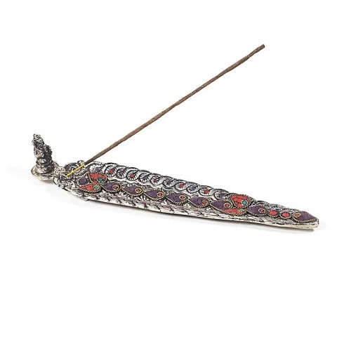Ganesha coloured leaf-shaped incense stick holder, aluminium, 22cm