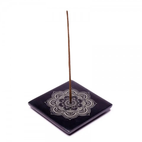 Mandala black soapstone incense holder, 10cm