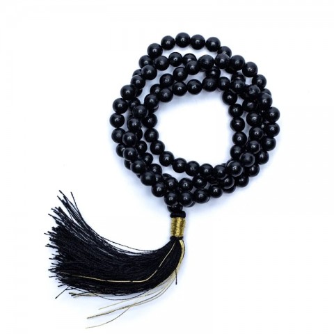 Shungite Mala Shungite AA quality 108 beads + brocade bag, 6mm