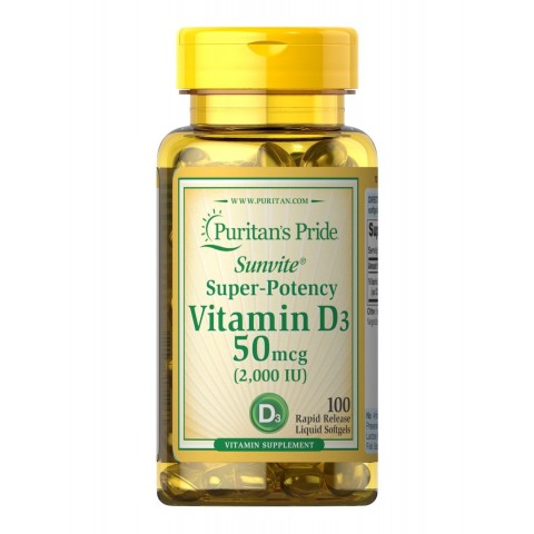Vitamin D3 2000 IU, Puritan's Pride, 50mcg, 100 softgels