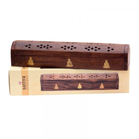 Wooden incense holder-box Buddha, Sattva Ayurveda