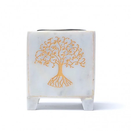 White marble incense burner Tree of Life