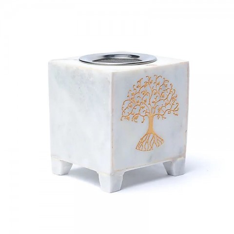 White marble incense burner Tree of Life