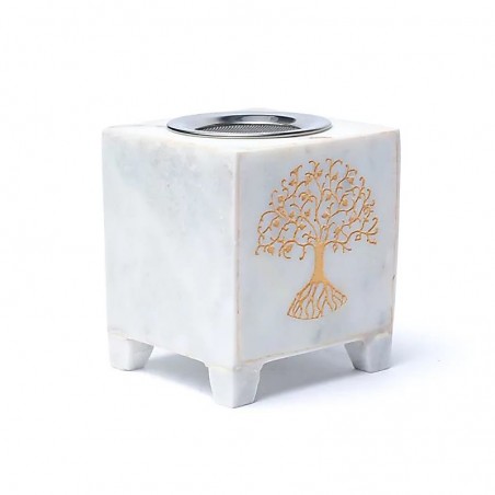 White marble incense burner Tree of Life