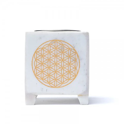 White marble incense burner Flower of Life