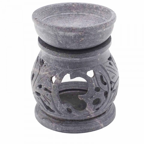 Small soapstone incense burner Om, 8 cm