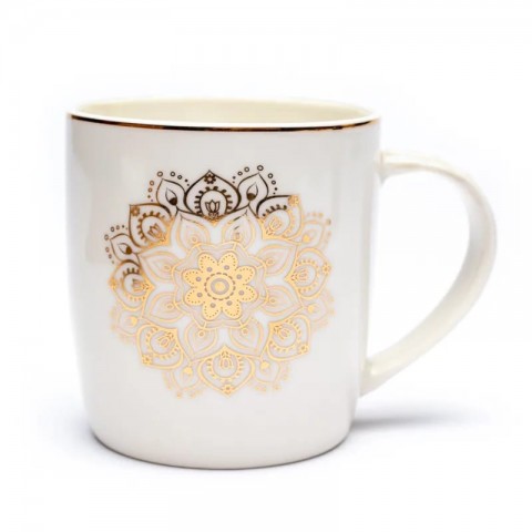 Tea cup with strainer Mandala, white, 400ml