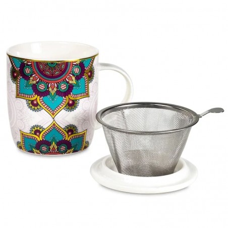 Tea cup with strainer Mandala Turquoise, 400ml