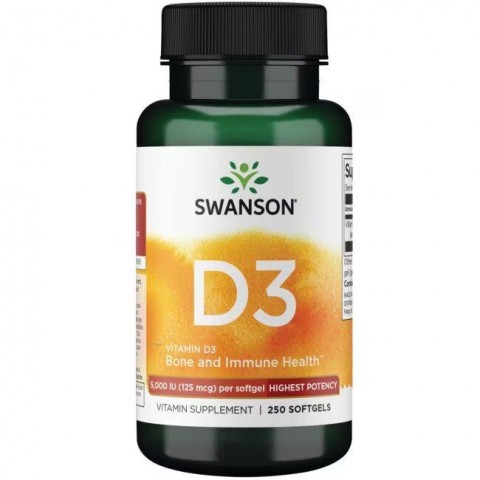 Vitamin D3 5000 IU, 125 mcg, Swanson, 250 capsules