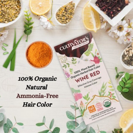 Herbal hair dye Wine Red, organic, Cultivator's, 100g