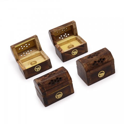 Mango wood cone incense mini-holder-box