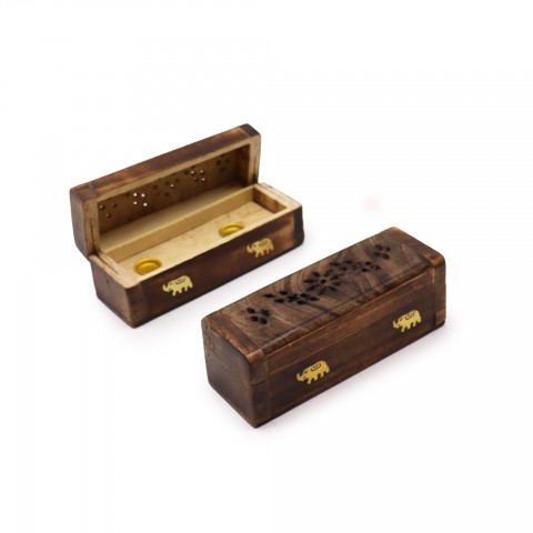 Mango wood conical incense holder-box 6''