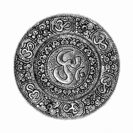 Round polished aluminium incense holder OM, 11 cm