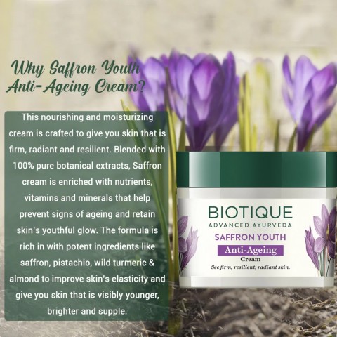Дневной крем для лица с шафраном Bio Saffron Anti-Ageing, Biotique, 50 г