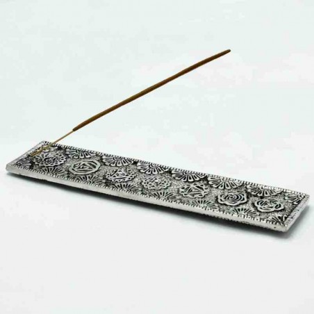 Polished aluminium Chakra oblong incense holder, 23 cm
