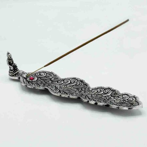 Polished aluminium oblong incense holder Buddha, 20 cm