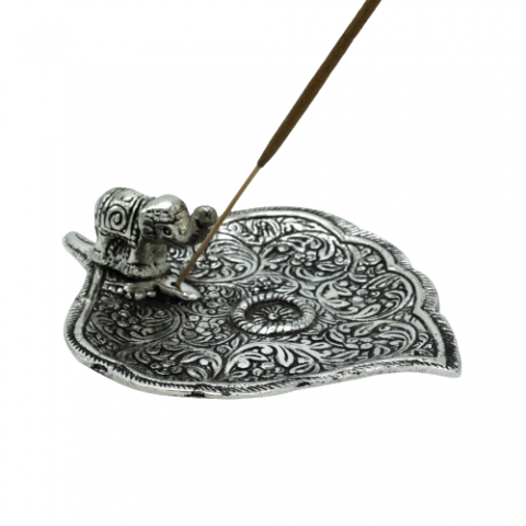 Polished aluminium incense holder Elephant Leaf, 11 cm
