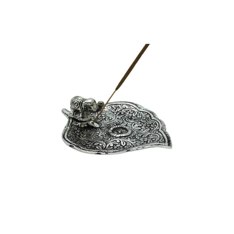 Polished aluminium incense holder Elephant Leaf, 11 cm