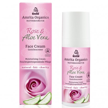 Moisturising face cream Rose & Aloe Vera, Amrita Organics, 50 ml