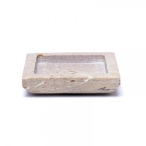 Square beige soapstone candle tray, 9cm