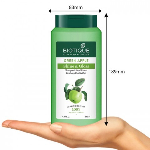 Shampoo and conditioner for shiny hair Green Apple, Biotique, 340 ml